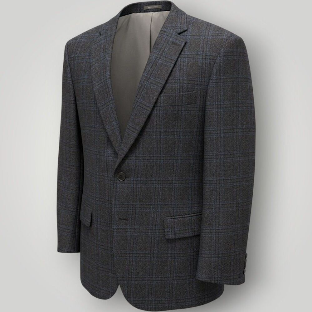 RALPH LAUREN Mens Blazer Sport Coat Suit Jacket 54R Plaid Wool Gray/Navy